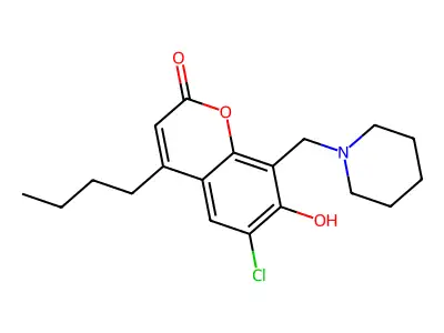 4-butyl-6-chloro-7-hydroxy-8-(piperidin-1-ylmethyl)-2H-chromen-2-one structure