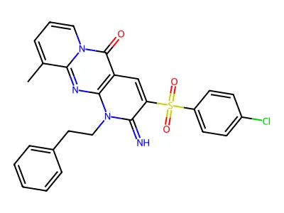 3-[(4-chlorophenyl)sulfonyl]-2-imino-10-methyl-1-(2-phenylethyl)-1,2-dihydro-5H-dipyrido[1,2-a:2',3'-d]pyrimidin-5-one structure