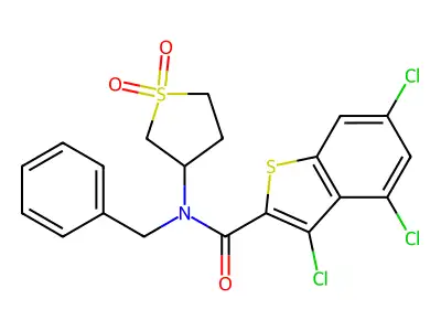 N-benzyl-3,4,6-trichloro-N-(1,1-dioxidotetrahydrothiophen-3-yl)-1-benzothiophene-2-carboxamide structure