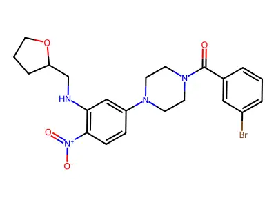 (3-bromophenyl)(4-{4-nitro-3-[(tetrahydrofuran-2-ylmethyl)amino]phenyl}piperazin-1-yl)methanone structure