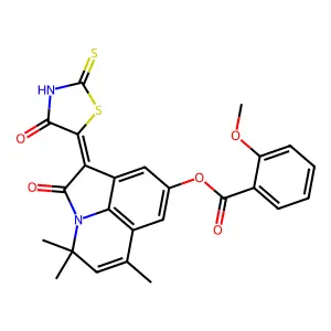 (1Z)-4,4,6-trimethyl-2-oxo-1-(4-oxo-2-thioxo-1,3-thiazolidin-5-ylidene)-1,2-dihydro-4H-pyrrolo[3,2,1-ij]quinolin-8-yl 2-methoxybenzoate structure