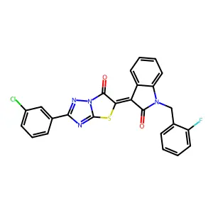 (3Z)-3-[2-(3-chlorophenyl)-6-oxo[1,3]thiazolo[3,2-b][1,2,4]triazol-5(6H)-ylidene]-1-(2-fluorobenzyl)-1,3-dihydro-2H-indol-2-one structure