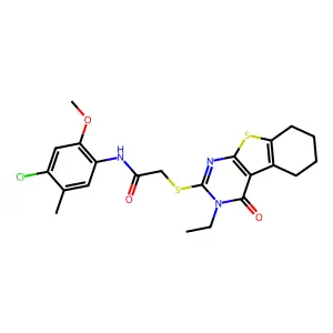 N-(4-Chloro-2-methoxy-5-methylphenyl)-2-((3-ethyl-4-oxo-3,4,5,6,7,8-hexahydrobenzo[4,5]thieno[2,3-d]pyrimidin-2-yl)thio)acetamide structure