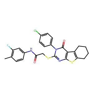 2-{[3-(4-chlorophenyl)-4-oxo-3,4,5,6,7,8-hexahydro[1]benzothieno[2,3-d]pyrimidin-2-yl]sulfanyl}-N-(3-fluoro-4-methylphenyl)acetamide structure