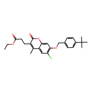 ethyl 3-{7-[(4-tert-butylbenzyl)oxy]-6-chloro-4-methyl-2-oxo-2H-chromen-3-yl}propanoate structure