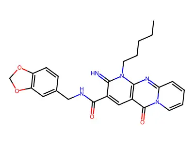 N-(2H-benzo[3,4-d]1,3-dioxolen-5-ylmethyl)(2-imino-5-oxo-1-pentyl(1,6-dihydrop yridino[1,2-a]pyridino[2,3-d]pyrimidin-3-yl))carboxamide structure