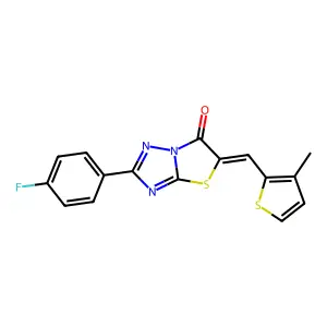 (5Z)-2-(4-fluorophenyl)-5-[(3-methylthiophen-2-yl)methylidene][1,3]thiazolo[3,2-b][1,2,4]triazol-6(5H)-one structure