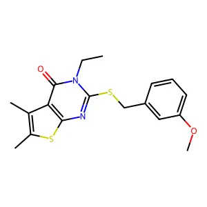 3-ethyl-2-[(3-methoxybenzyl)sulfanyl]-5,6-dimethylthieno[2,3-d]pyrimidin-4(3H)-one structure