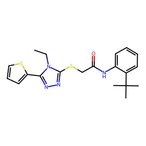 N-(2-tert-butylphenyl)-2-{[4-ethyl-5-(thiophen-2-yl)-4H-1,2,4-triazol-3-yl]sulfanyl}acetamide structure