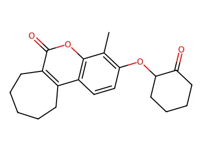 4-methyl-3-[(2-oxocyclohexyl)oxy]-8,9,10,11-tetrahydrocyclohepta[c]chromen-6(7H)-one structure