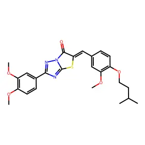 (5Z)-2-(3,4-dimethoxyphenyl)-5-[3-methoxy-4-(3-methylbutoxy)benzylidene][1,3]thiazolo[3,2-b][1,2,4]triazol-6(5H)-one structure