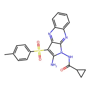 N-(2-amino-3-tosyl-1H-pyrrolo[2,3-b]quinoxalin-1-yl)cyclopropanecarboxamide structure