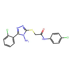 2-((4-amino-5-(2-chlorophenyl)-4H-1,2,4-triazol-3-yl)thio)-N-(4-chlorophenyl)acetamide structure
