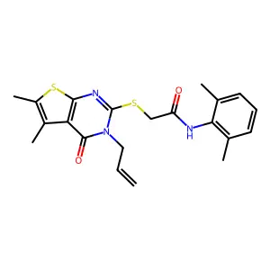 2-{[5,6-dimethyl-4-oxo-3-(prop-2-en-1-yl)-3,4-dihydrothieno[2,3-d]pyrimidin-2-yl]sulfanyl}-N-(2,6-dimethylphenyl)acetamide structure