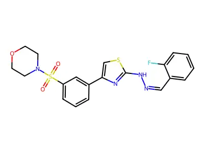 N-[(E)-(2-fluorophenyl)methylideneamino]-4-(3-morpholin-4-ylsulfonylphenyl)-1,3-thiazol-2-amine structure