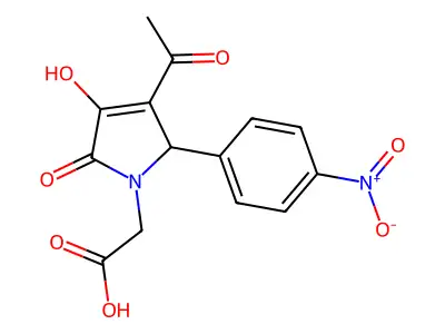 2-[3-acetyl-4-hydroxy-2-(4-nitrophenyl)-5-oxo-2H-pyrrol-1-yl]acetic acid structure