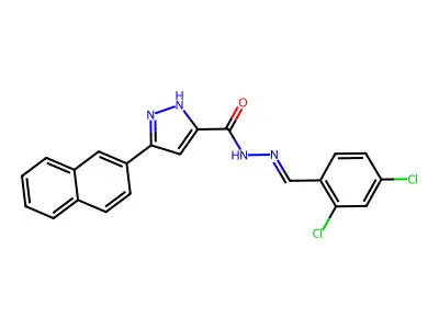 N-[(2,4-dichlorophenyl)methylideneamino]-3-naphthalen-2-yl-1H-pyrazole-5-carboxamide structure