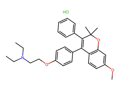 Triethylamine, 2-(p-(2,2-dimethyl-7-methoxy-3-phenyl-2H-1-benzopyran-4-yl)phenoxy)-, hydrochloride structure
