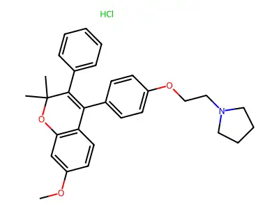 Pyrrolidine, 1-(2-(4-(2,2-dimethyl-7-methoxy-3-phenyl-2H-1-benzopyran-4-yl)phenoxy)ethyl)-, hydrochloride structure