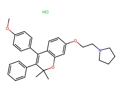 Pyrrolidine, 1-(2-((2,2-dimethyl-4-(4-methoxyphenyl)-3-phenyl-2H-1-benzopyran-7-yl)oxy)ethyl)-, hydrochloride structure