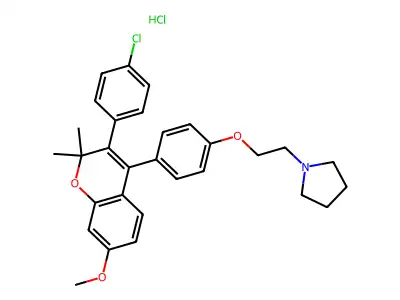 Pyrrolidine, 1-(2-(4-(3-(4-chlorophenyl)-2,2-dimethyl-7-methoxy-2H-1-benzopyran-4-yl)phenoxy)ethyl)-, hydrochloride structure