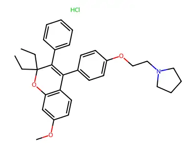 Pyrrolidine, 1-(2-(4-(2,2-diethyl-7-methoxy-3-phenyl-2H-1-benzopyran-4-yl)phenoxy)ethyl)-, hydrochloride structure