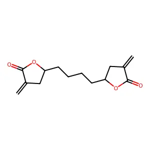 5,5'-(Butane-1,4-diyl)bis(3-methylideneoxolan-2-one) structure