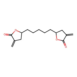 5,5'-(Pentane-1,5-diyl)bis(3-methylideneoxolan-2-one) structure