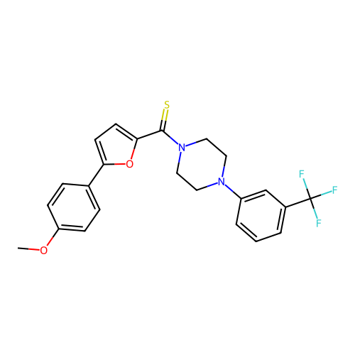 (5-(4-methoxyphenyl)furan-2-yl)(4-(3-(trifluoromethyl)phenyl)piperazin-1-yl)methanethione structure