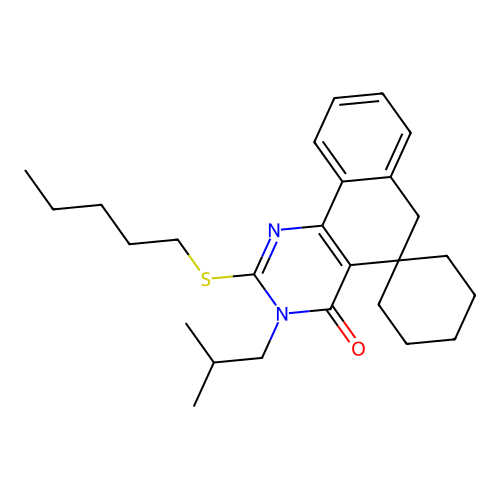 3-(2-methylpropyl)-2-pentylsulfanylspiro[6H-benzo[h]quinazoline-5,1'-cyclohexane]-4-one structure