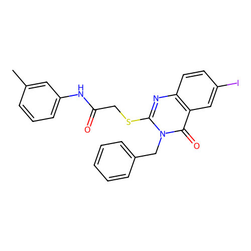 2-((3-benzyl-6-iodo-4-oxo-3,4-dihydroquinazolin-2-yl)thio)-N-(m-tolyl)acetamide structure