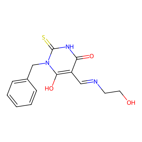 1-benzyl-5-[(2-hydroxyethylamino)methylidene]-2-sulfanylidene-1,3-diazinane-4,6-dione structure