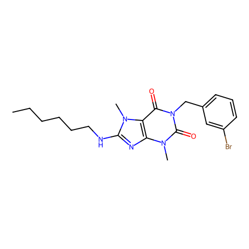 1-(3-bromobenzyl)-8-(hexylamino)-3,7-dimethyl-3,7-dihydro-1H-purine-2,6-dione structure