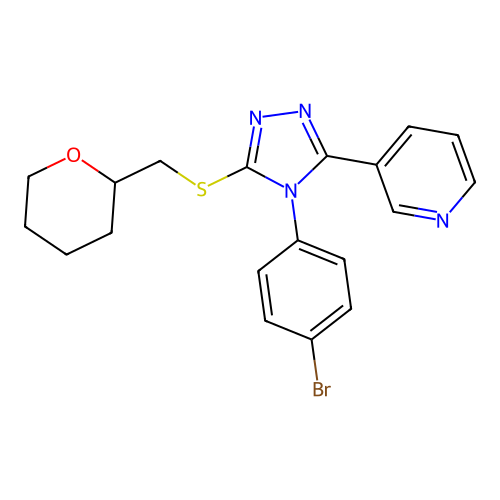 3-[4-(4-bromophenyl)-5-(oxan-2-ylmethylsulfanyl)-1,2,4-triazol-3-yl]pyridine structure