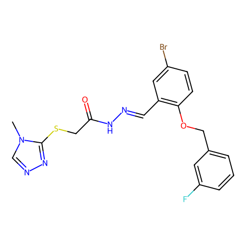 (E)-N'-(5-bromo-2-((3-fluorobenzyl)oxy)benzylidene)-2-((4-methyl-4H-1,2,4-triazol-3-yl)thio)acetohydrazide structure