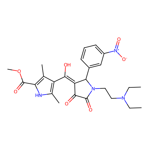 methyl 4-({1-[2-(diethylamino)ethyl]-4-hydroxy-2-(3-nitrophenyl)-5-oxo(3-pyrro lin-3-yl)}carbonyl)-3,5-dimethylpyrrole-2-carboxylate structure