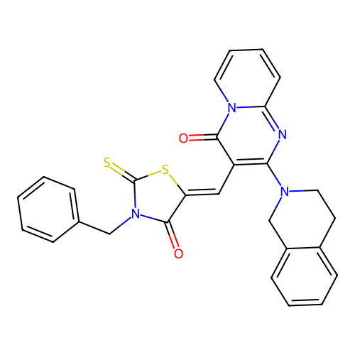 (5Z)-3-benzyl-5-[[2-(3,4-dihydro-1H-isoquinolin-2-yl)-4-oxopyrido[1,2-a]pyrimidin-3-yl]methylidene]-2-sulfanylidene-1,3-thiazolidin-4-one structure