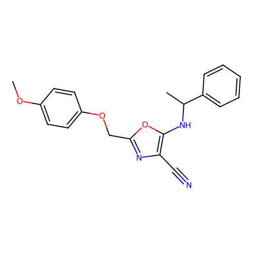 2-[(4-Methoxyphenoxy)methyl]-5-[(1-phenylethyl)amino]-1,3-oxazole-4-carbonitrile structure