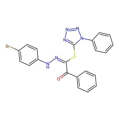 (1-phenyltetrazol-5-yl) (1E)-N-(4-bromoanilino)-2-oxo-2-phenylethanimidothioate structure