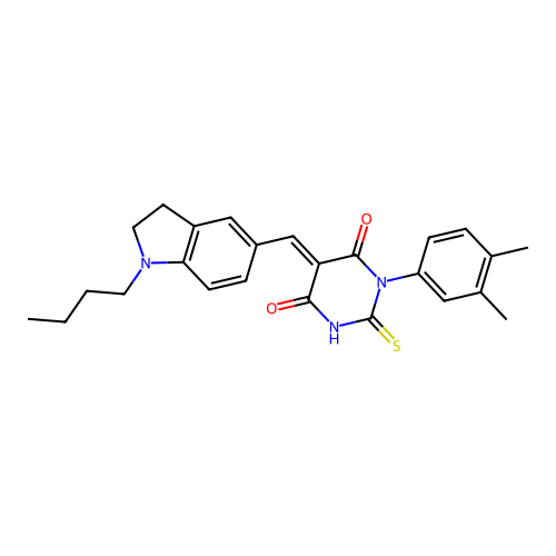 (5E)-5-[(1-butyl-2,3-dihydro-1H-indol-5-yl)methylidene]-1-(3,4-dimethylphenyl)-2-sulfanylpyrimidine-4,6(1H,5H)-dione structure