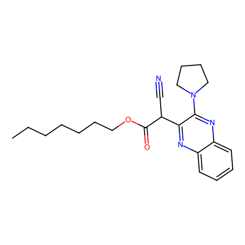 Heptyl 2-cyano-2-(3-(pyrrolidin-1-yl)quinoxalin-2-yl)acetate structure