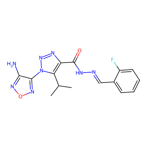 (E)-1-(4-amino-1,2,5-oxadiazol-3-yl)-N'-(2-fluorobenzylidene)-5-isopropyl-1H-1,2,3-triazole-4-carbohydrazide structure