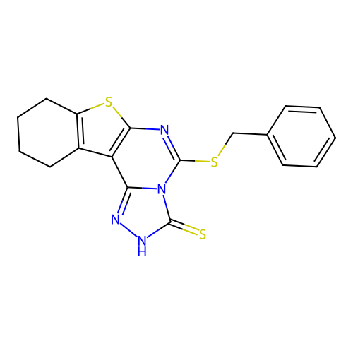 5-(benzylsulfanyl)-8,9,10,11-tetrahydro[1]benzothieno[3,2-e][1,2,4]triazolo[4,3-c]pyrimidine-3(2H)-thione structure