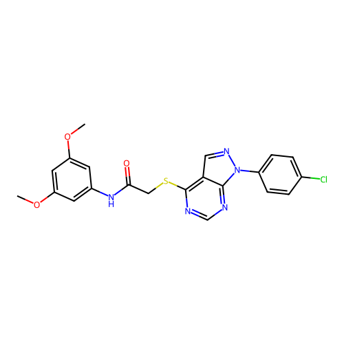 2-((1-(4-chlorophenyl)-1H-pyrazolo[3,4-d]pyrimidin-4-yl)thio)-N-(3,5-dimethoxyphenyl)acetamide structure