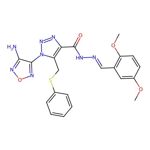 (E)-1-(4-amino-1,2,5-oxadiazol-3-yl)-N'-(2,5-dimethoxybenzylidene)-5-((phenylthio)methyl)-1H-1,2,3-triazole-4-carbohydrazide structure