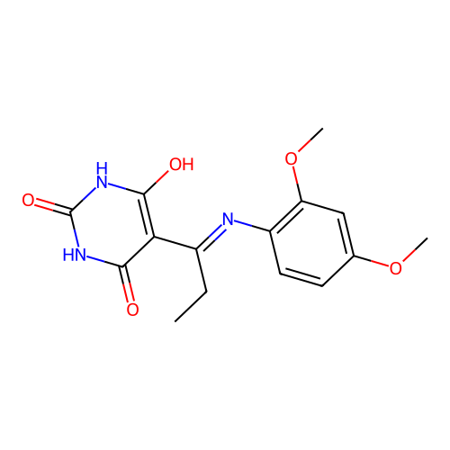 5-[1-(2,4-dimethoxyanilino)propylidene]-1,3-diazinane-2,4,6-trione structure