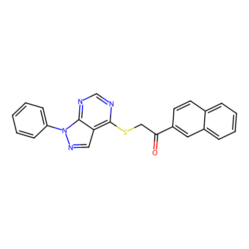 1-(naphthalen-2-yl)-2-((1-phenyl-1H-pyrazolo[3,4-d]pyrimidin-4-yl)thio)ethanone structure