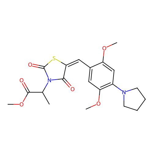 methyl 2-[(5E)-5-[(2,5-dimethoxy-4-pyrrolidin-1-ylphenyl)methylidene]-2,4-dioxo-1,3-thiazolidin-3-yl]propanoate structure
