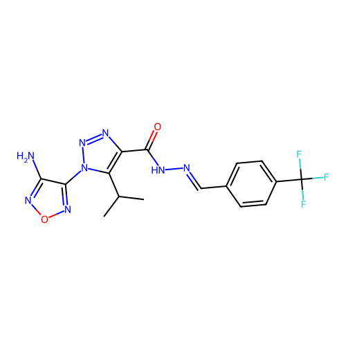 (E)-1-(4-amino-1,2,5-oxadiazol-3-yl)-5-isopropyl-N'-(4-(trifluoromethyl)benzylidene)-1H-1,2,3-triazole-4-carbohydrazide structure