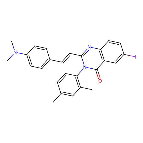 (E)-2-(4-(dimethylamino)styryl)-3-(2,4-dimethylphenyl)-6-iodoquinazolin-4(3H)-one structure